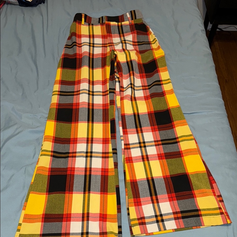 Free People Plaid Wide-Leg Pants